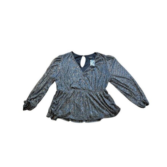 Torrid Glitter Sparkle Surplice Blouse Top Women's Size 1X Black Sheer - Party - Picture 1 of 10